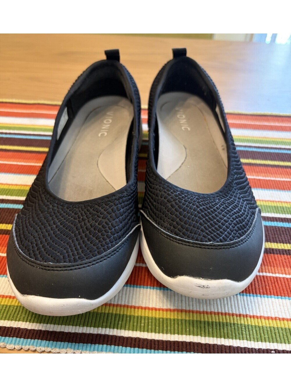 VIONIC SENA BLACK & WHITE SLIP ON BALLET FLATS, SIZE 11